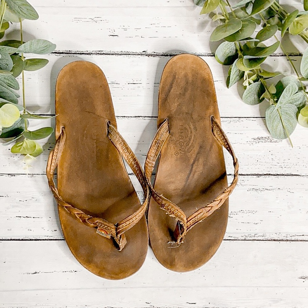 RAINBOW | Leather Braided Flip Flop Sandal sz 8